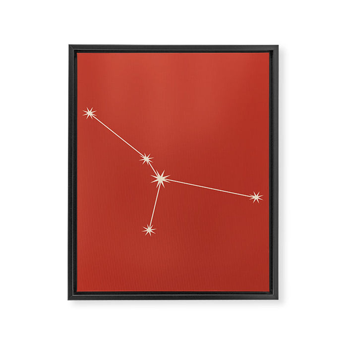 Cancer Zodiac Star Constellation Line Art Red Framed Canvas Print Gallery Image 1