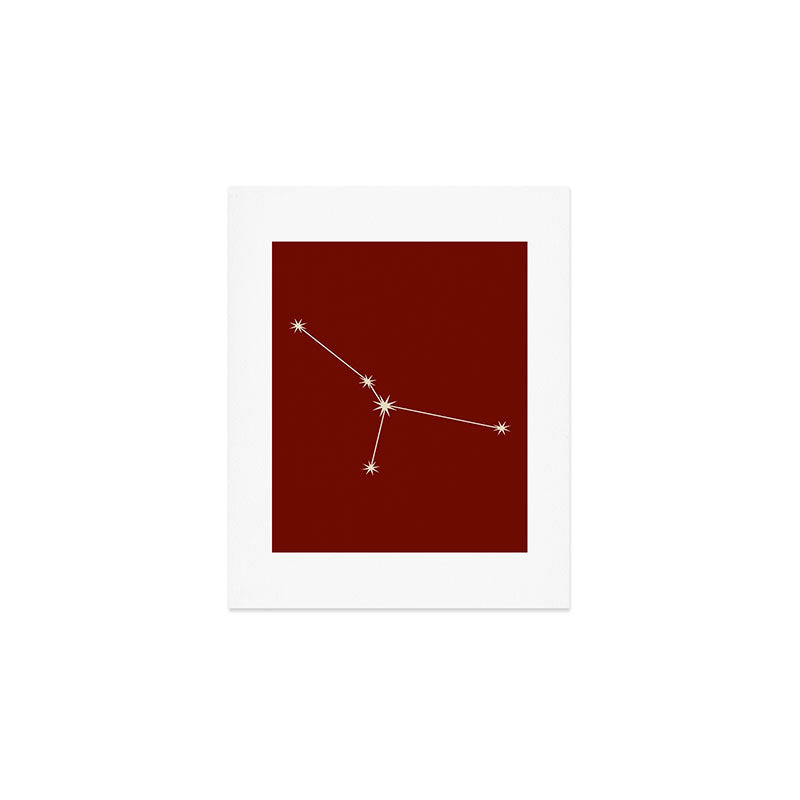 Cancer Zodiac Star Constellation Line Art Ruby Red Art Print Gallery Image 1