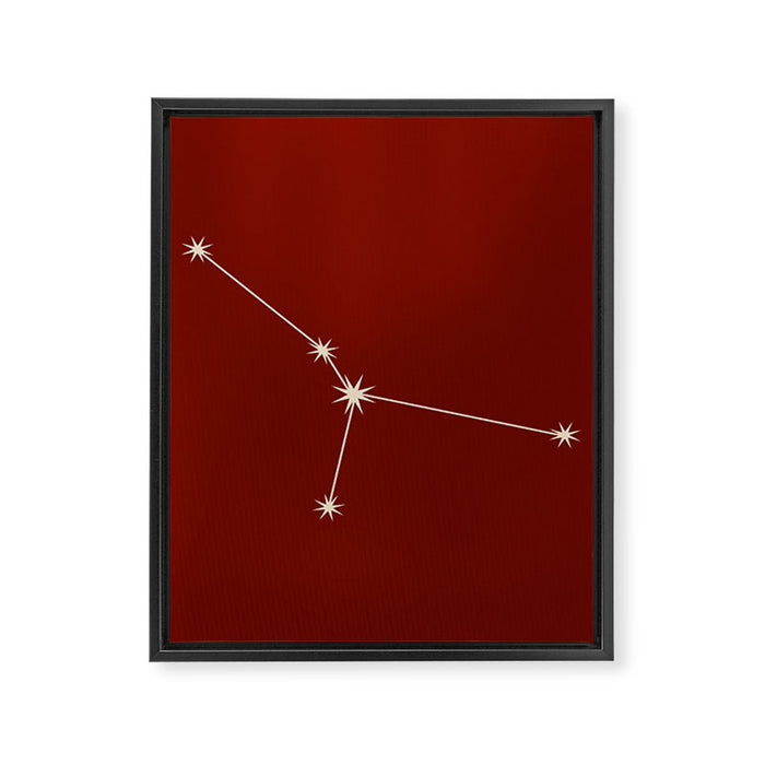 Cancer Zodiac Star Constellation Line Art Ruby Red Framed Canvas Print Gallery Image 1
