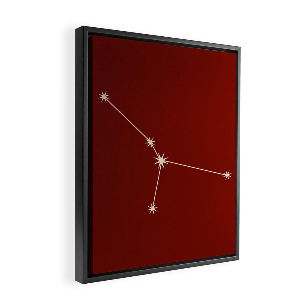 Cancer Zodiac Star Constellation Line Art Ruby Red Framed Canvas Print Gallery Image 2