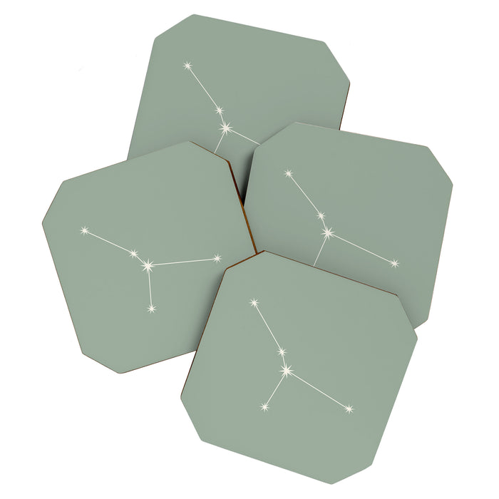 Cancer Zodiac Star Constellation Line Art Soft Sage Coaster Gallery Image 1