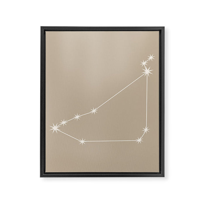 Capricorn Zodiac Star Constellation Line Art Beige Framed Canvas Print Gallery Image 1