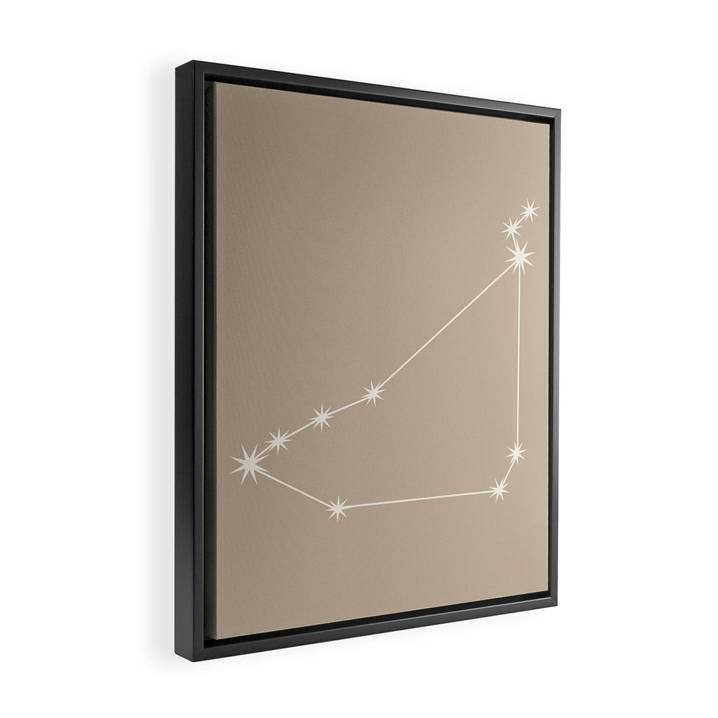 Capricorn Zodiac Star Constellation Line Art Beige Framed Canvas Print Gallery Image 2