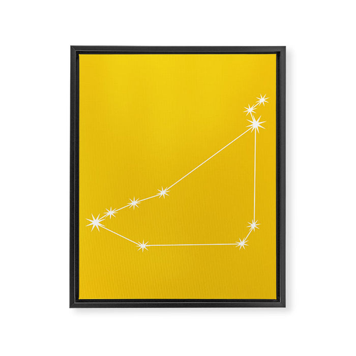 Capricorn Zodiac Star Constellation Line Art Bright Yellow Framed Canvas Print Gallery Image 1