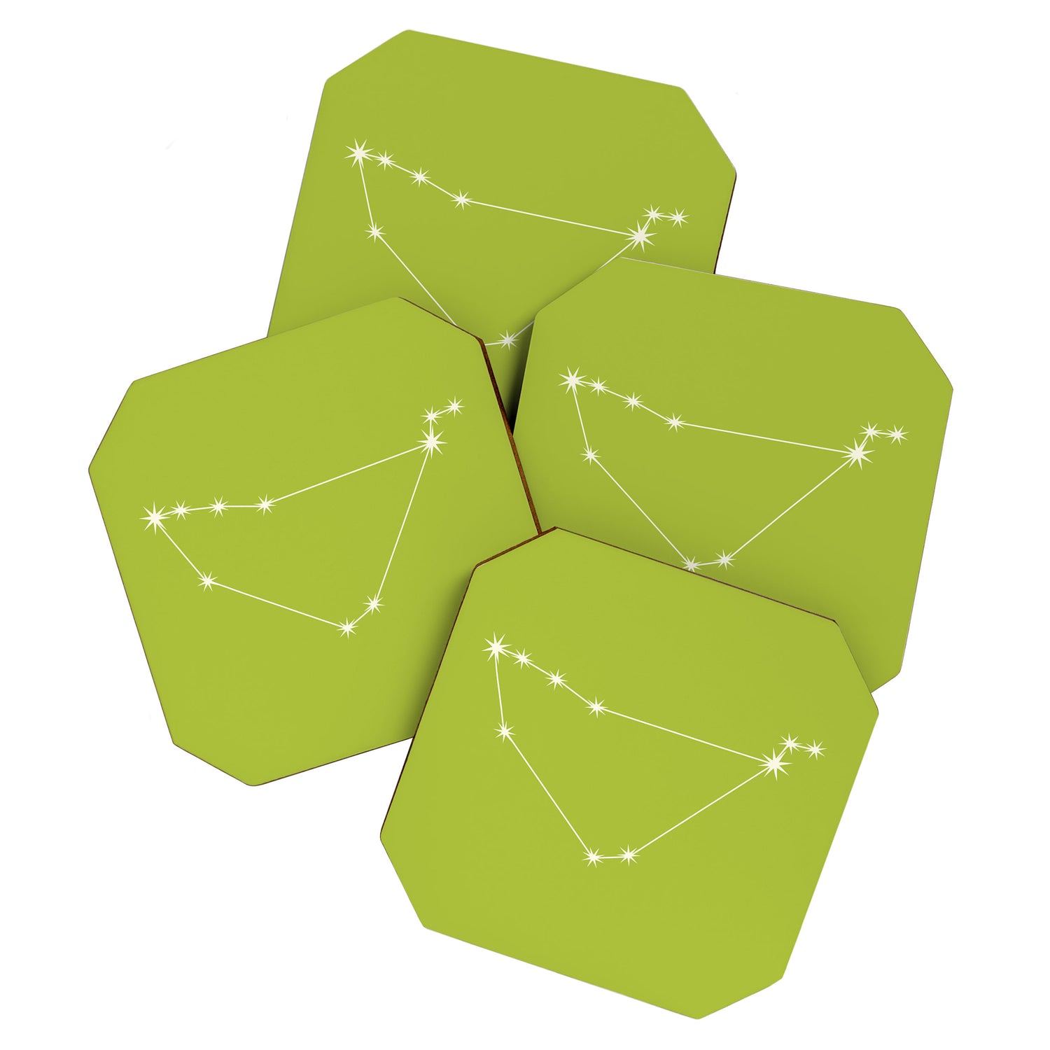 Capricorn Zodiac Star Constellation Line Art Chartreuse Green Coaster Gallery Image 1