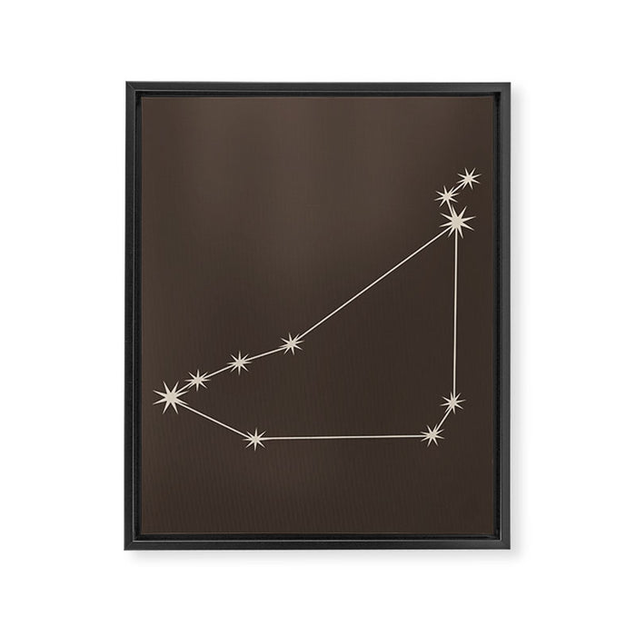 Capricorn Zodiac Star Constellation Line Art Coffee Brown Framed Canvas Print Gallery Image 1