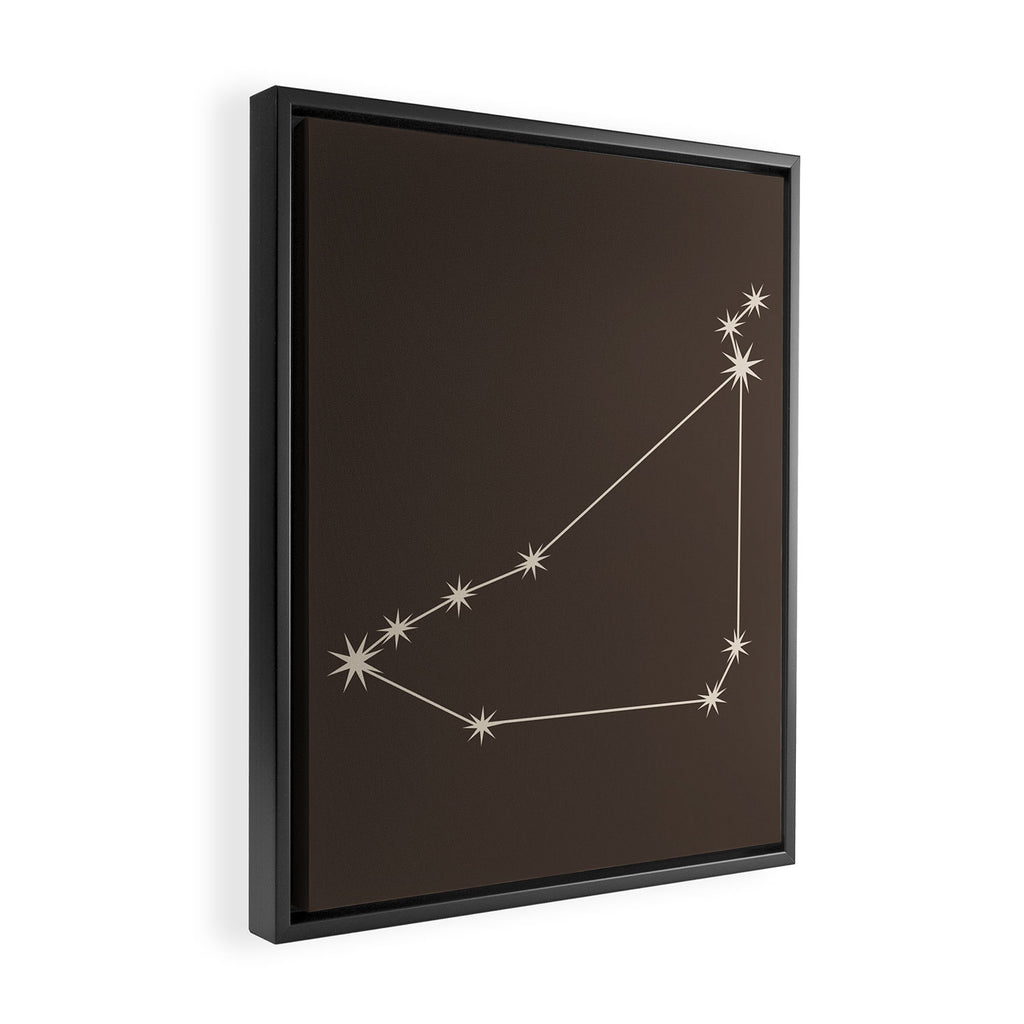 Capricorn Zodiac Star Constellation Line Art Coffee Brown Framed Canvas Print Gallery Image 2