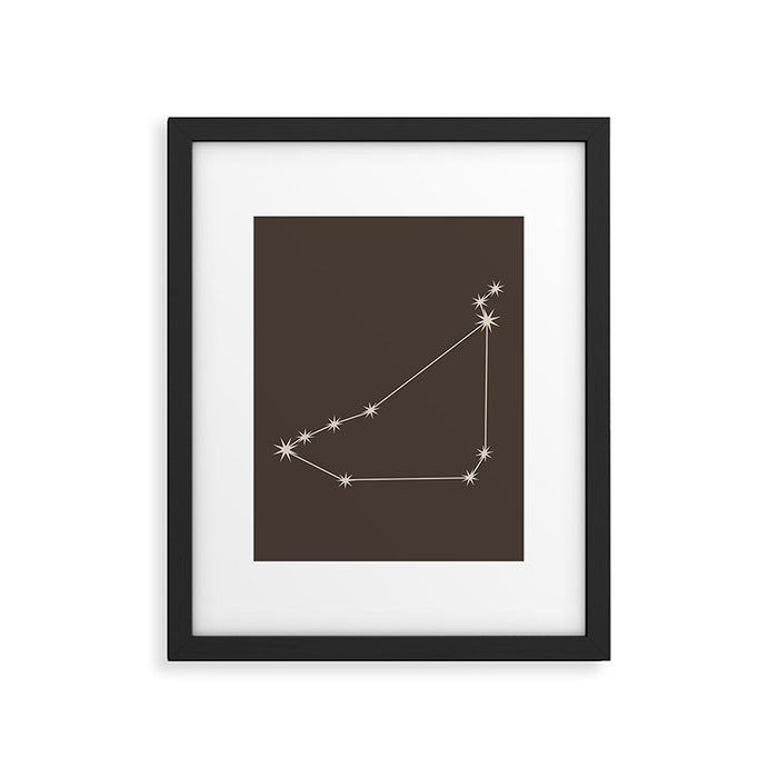 Capricorn Zodiac Star Constellation Line Art Coffee Brown Framed Art Print Gallery Image 1