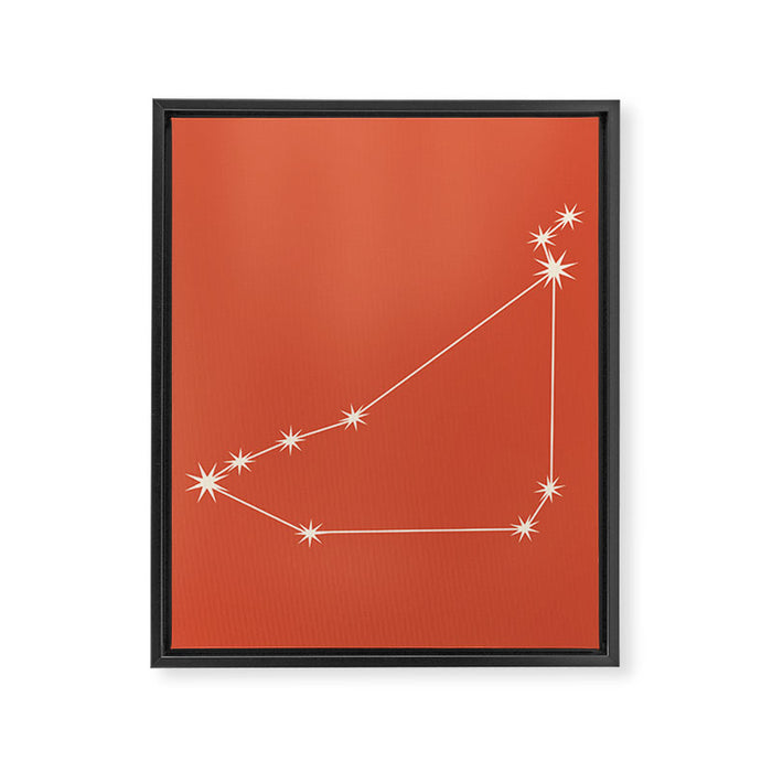 Capricorn Zodiac Star Constellation Line Art Coral Red Framed Canvas Print Gallery Image 1