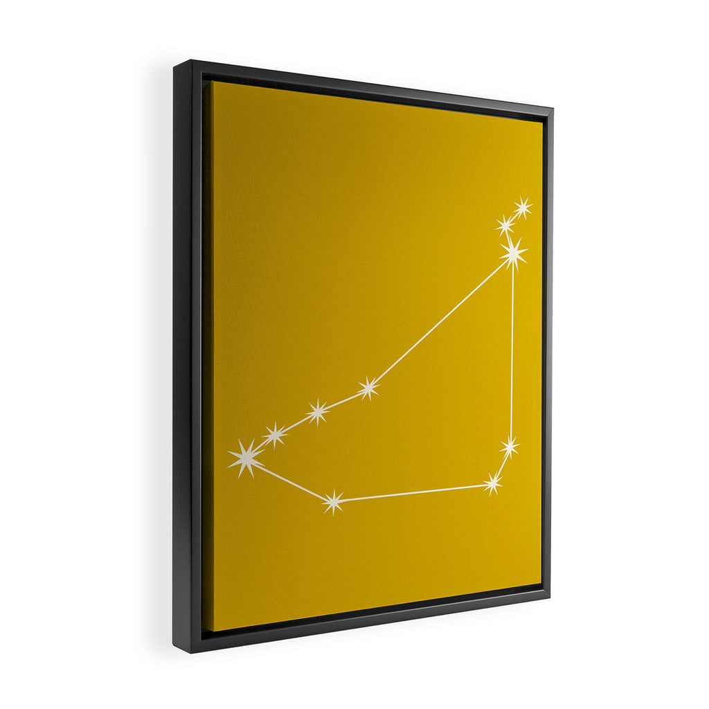 Capricorn Zodiac Star Constellation Line Art Golden Yellow Framed Canvas Print Gallery Image 2