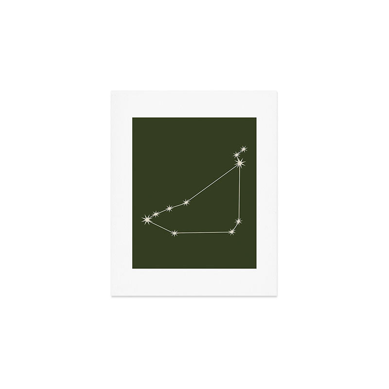 Capricorn Zodiac Star Constellation Line Art Moss Green Art Print Gallery Image 1
