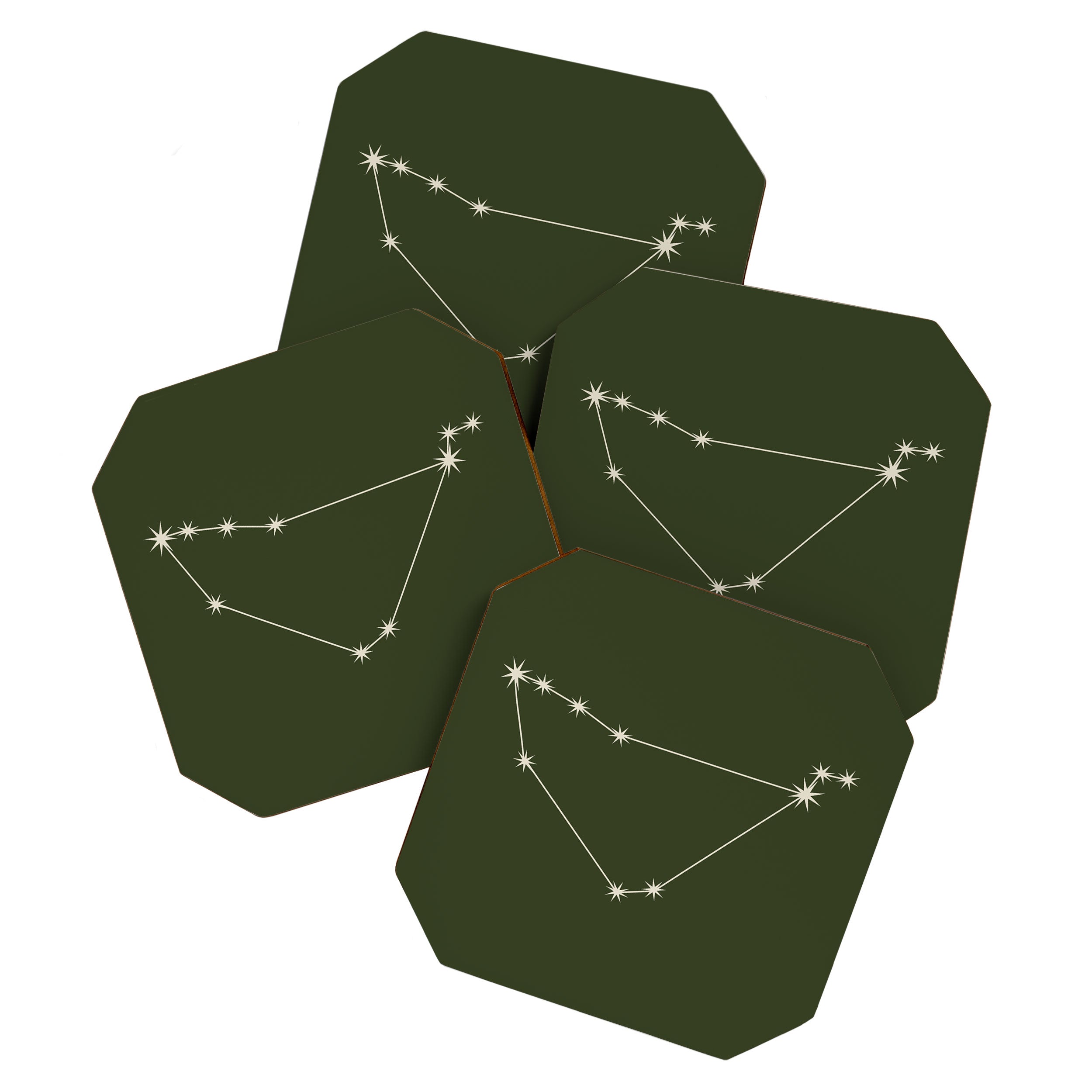 Capricorn Zodiac Star Constellation Line Art Moss Green Coaster Gallery Image 1