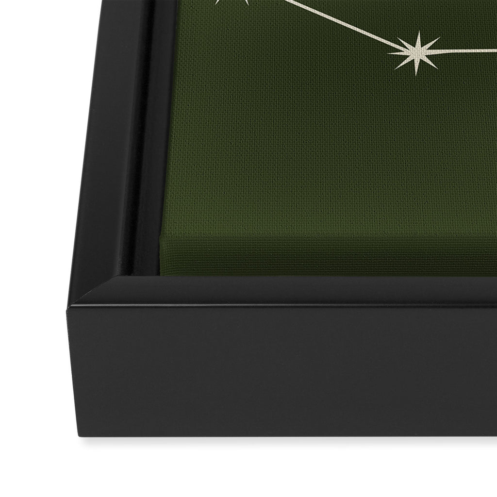 Capricorn Zodiac Star Constellation Line Art Moss Green Framed Canvas Print Gallery Image 3