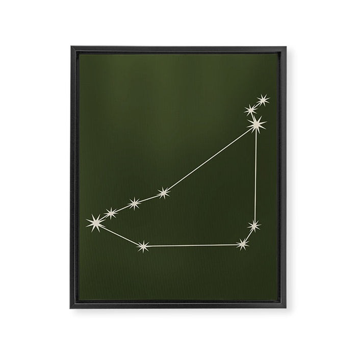 Capricorn Zodiac Star Constellation Line Art Moss Green Framed Canvas Print Gallery Image 1