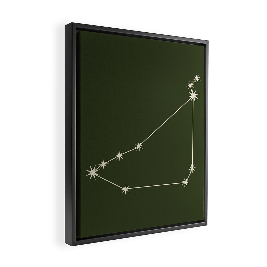 Capricorn Zodiac Star Constellation Line Art Moss Green Framed Canvas Print Gallery Image 2