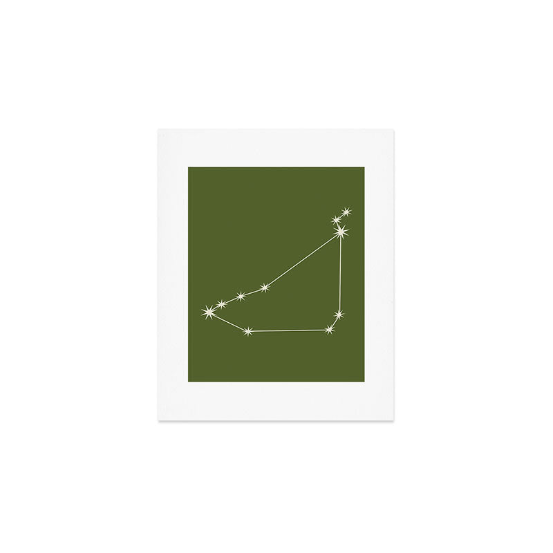 Capricorn Zodiac Star Constellation Line Art Olive Green Art Print Gallery Image 1
