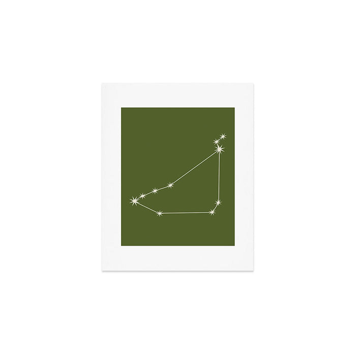 Capricorn Zodiac Star Constellation Line Art Olive Green Art Print Gallery Image 1