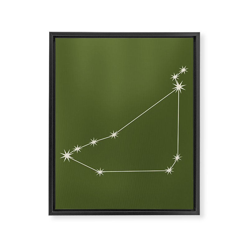Capricorn Zodiac Star Constellation Line Art Olive Green Framed Canvas Print Gallery Image 8