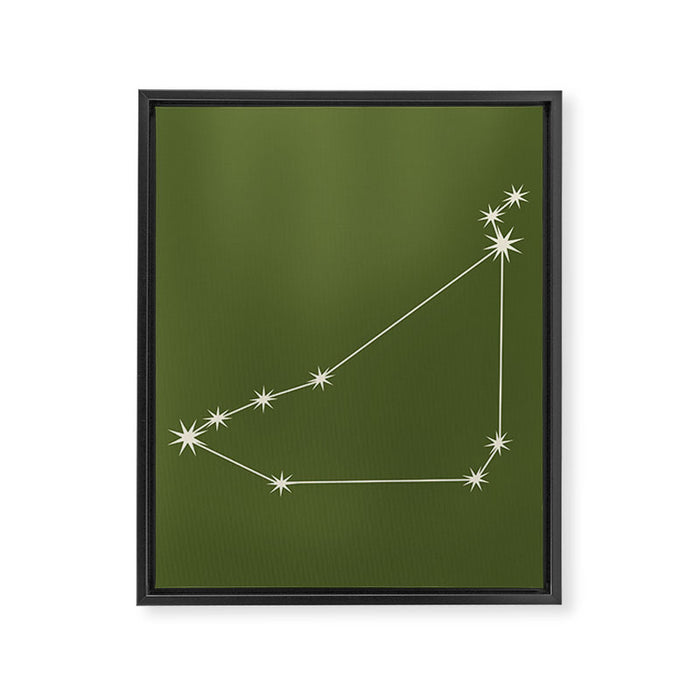Capricorn Zodiac Star Constellation Line Art Olive Green Framed Canvas Print Gallery Image 1