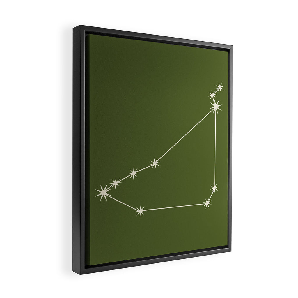 Capricorn Zodiac Star Constellation Line Art Olive Green Framed Canvas Print Gallery Image 2
