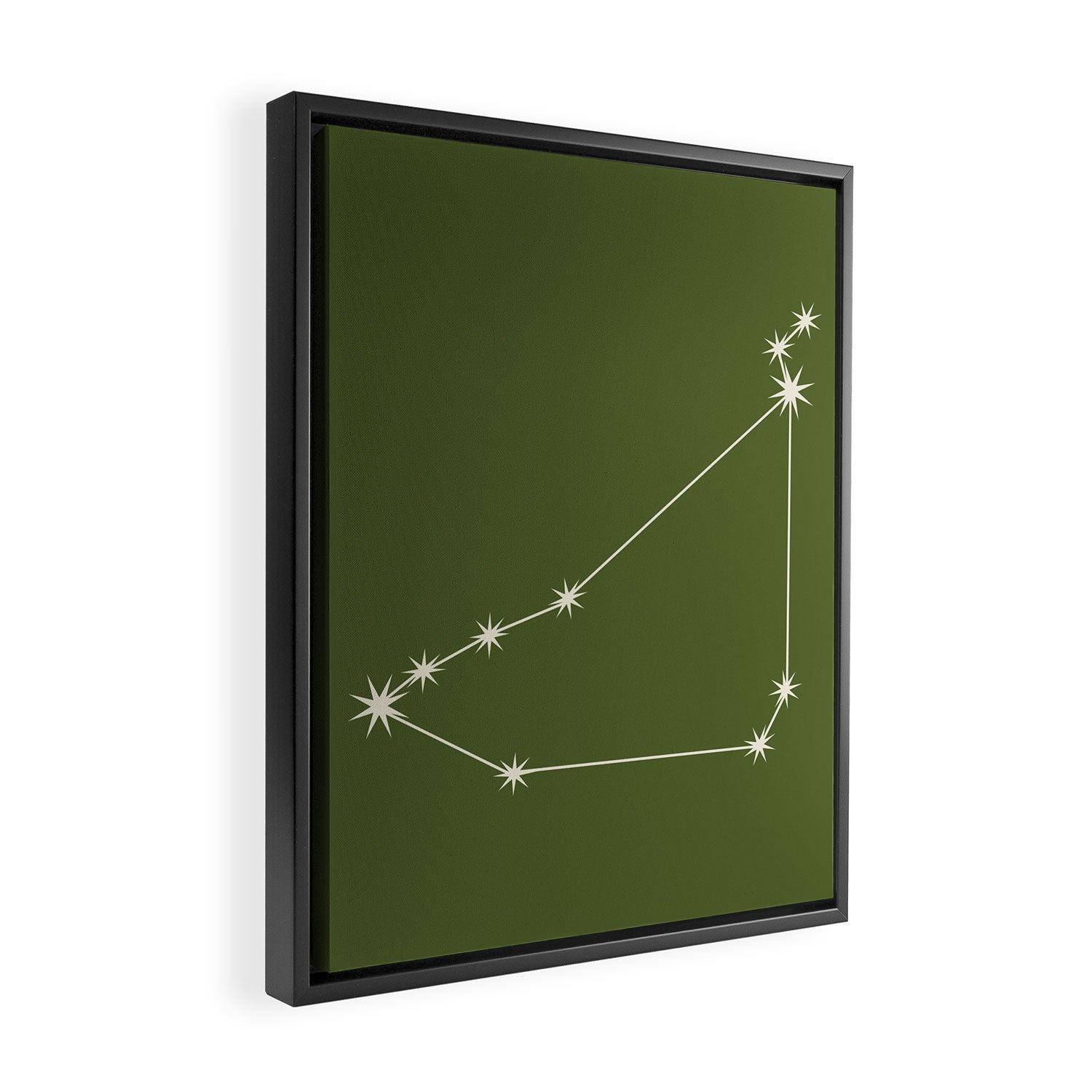 Capricorn Zodiac Star Constellation Line Art Olive Green Framed Canvas Print Gallery Image 2