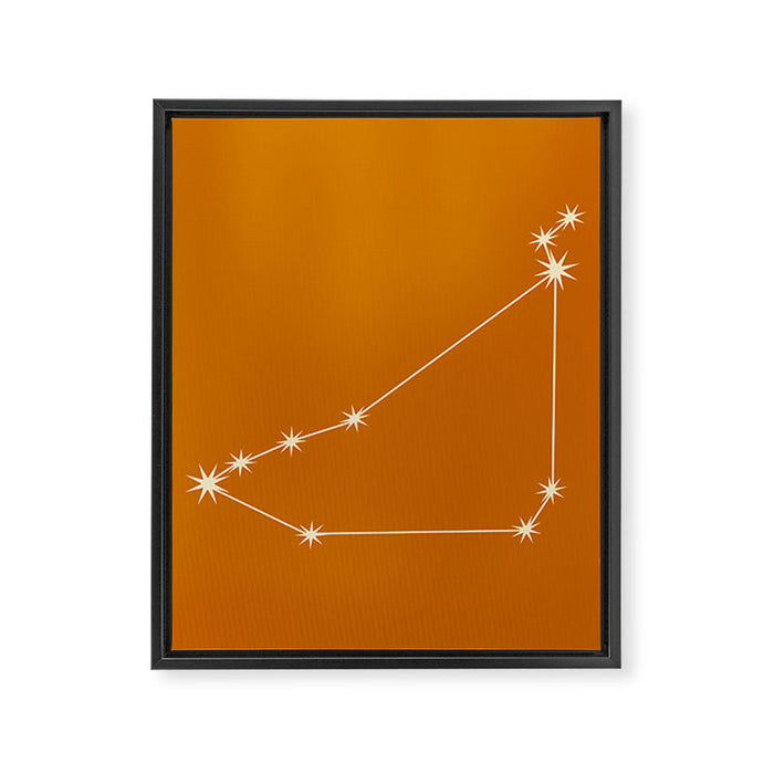 Capricorn Zodiac Star Constellation Line Art Orange Framed Canvas Print Gallery Image 1