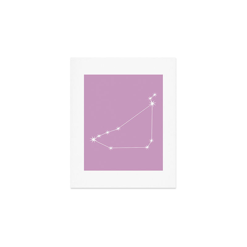 Capricorn Zodiac Star Constellation Line Art Pastel Lilac Art Print Gallery Image 1