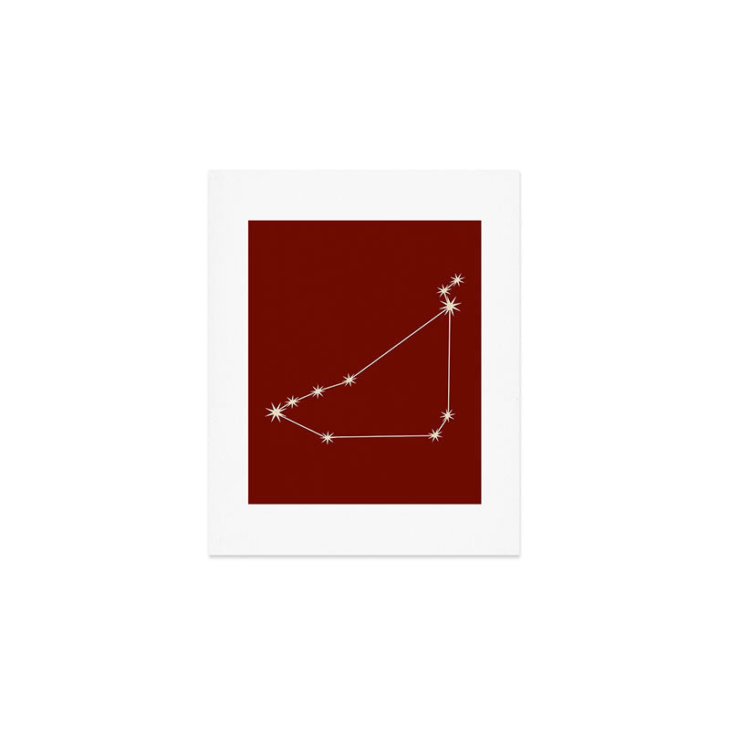Capricorn Zodiac Star Constellation Line Art Ruby Red Art Print Gallery Image 1