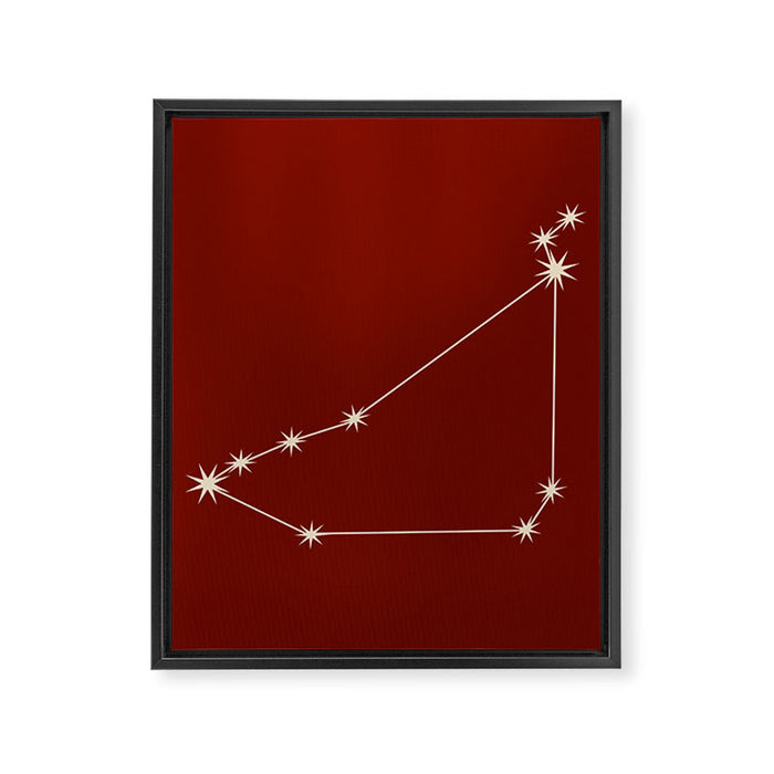 Capricorn Zodiac Star Constellation Line Art Ruby Red Framed Canvas Print Gallery Image 1