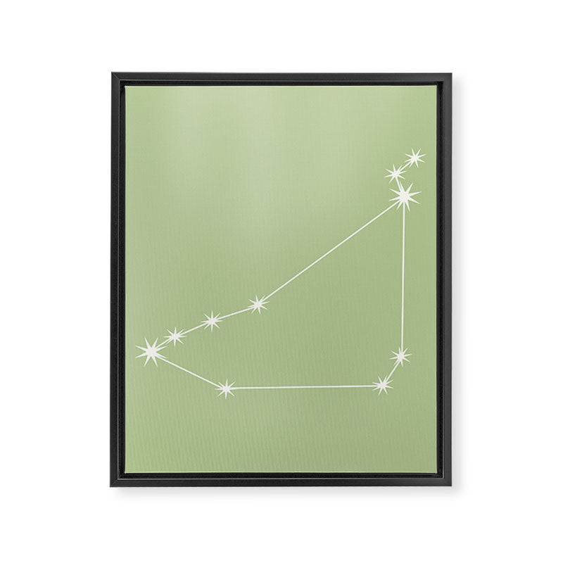 Capricorn Zodiac Star Constellation Line Art Soft Green Framed Canvas Print Gallery Image 8