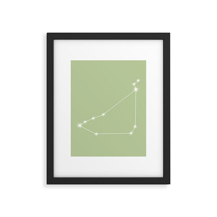 Capricorn Zodiac Star Constellation Line Art Soft Green Framed Art Print Gallery Image 1