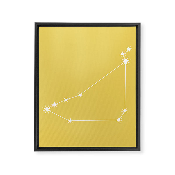 Capricorn Zodiac Star Constellation Line Art Soft Yellow Framed Canvas Print Gallery Image 1