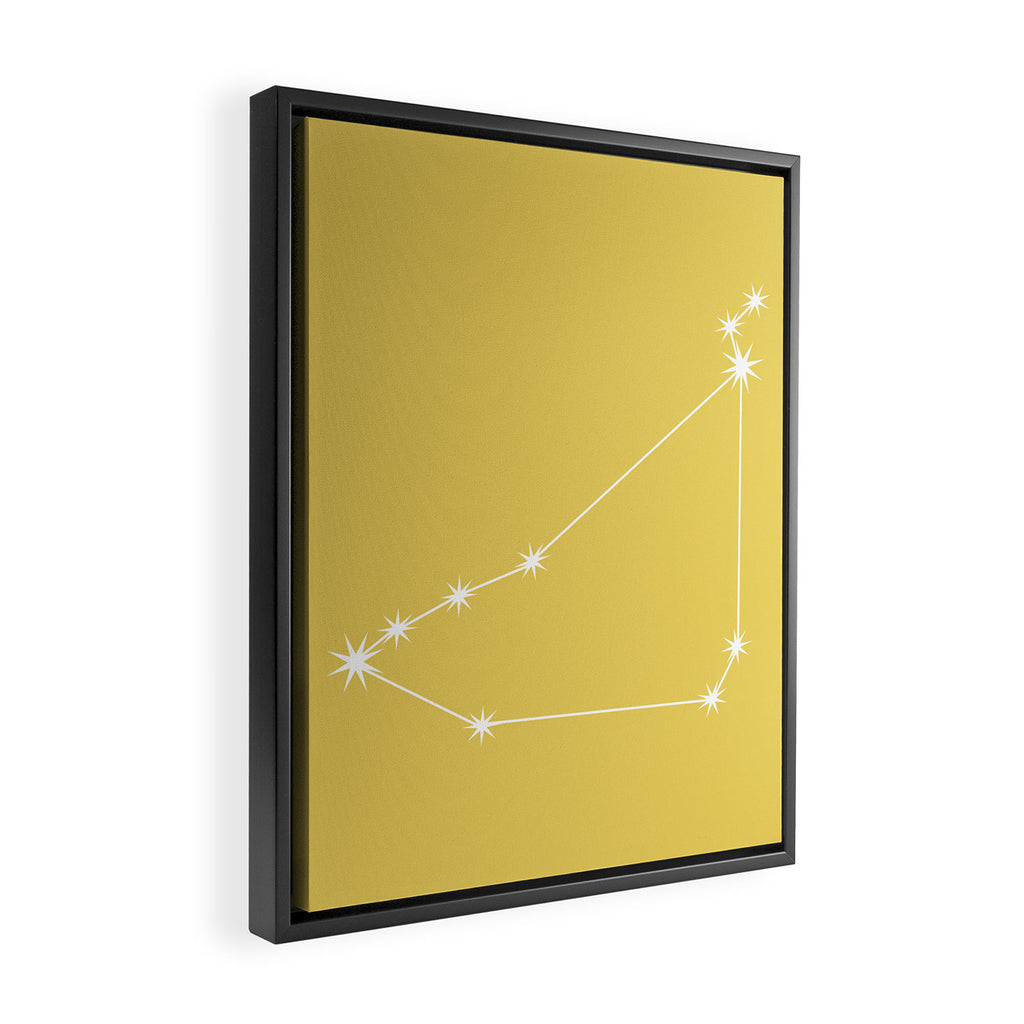Capricorn Zodiac Star Constellation Line Art Soft Yellow Framed Canvas Print Gallery Image 2