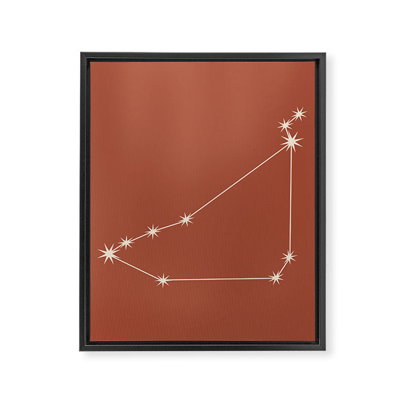 Capricorn Zodiac Star Constellation Line Art Terracotta Red Framed Canvas Print Gallery Image 8