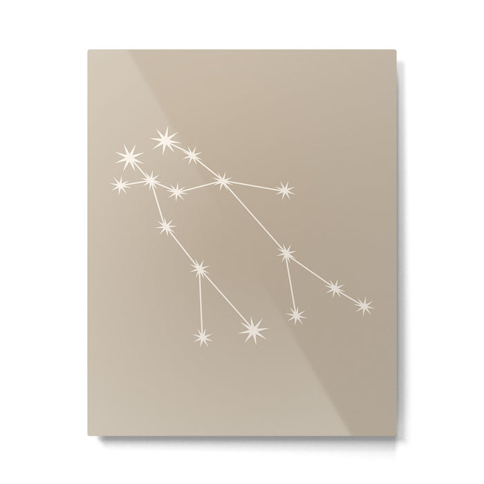 Gemini Zodiac Star Constellation Line Art Beige Metal Print Gallery Image 1