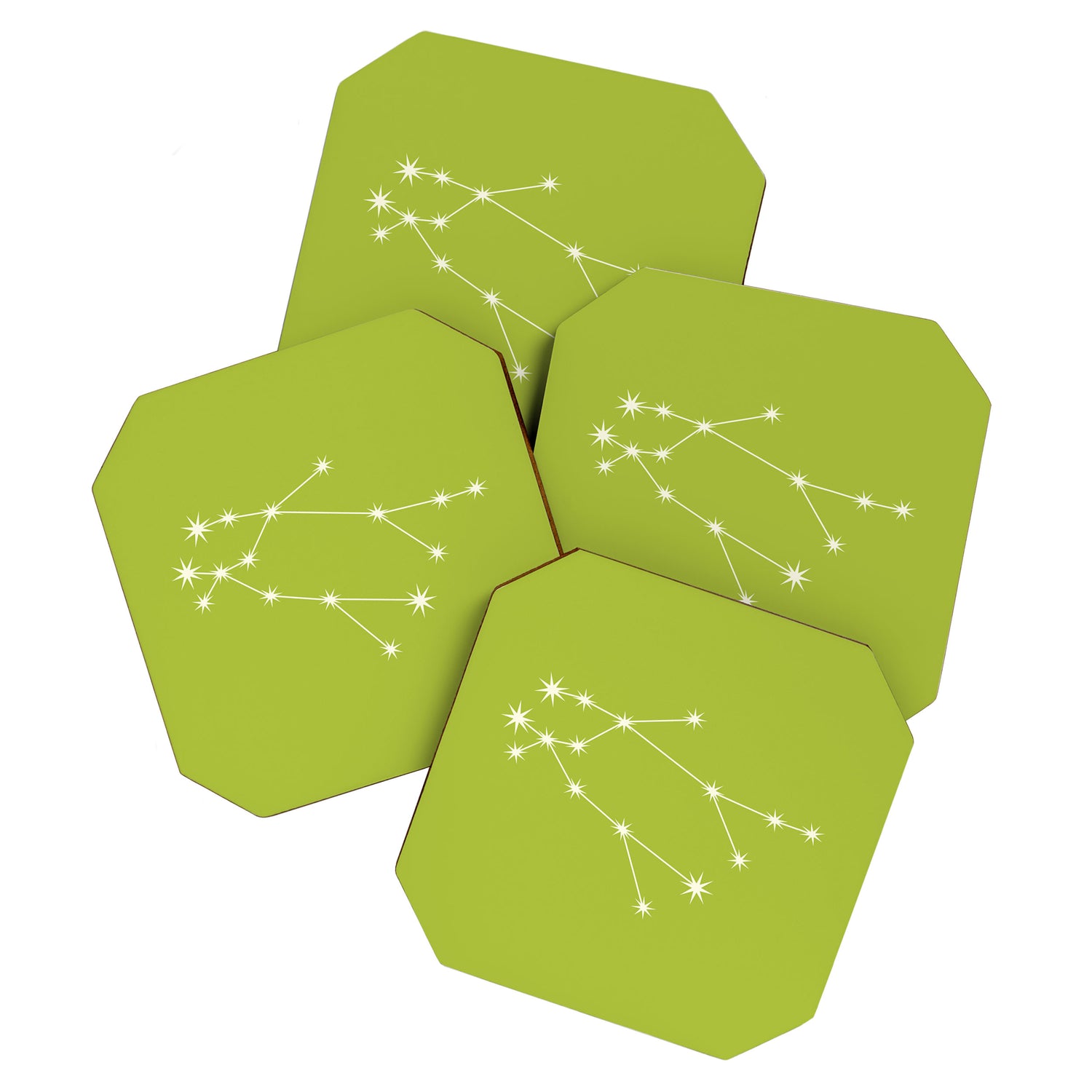 Gemini Zodiac Star Constellation Line Art Chartreuse Green Coaster Gallery Image 1