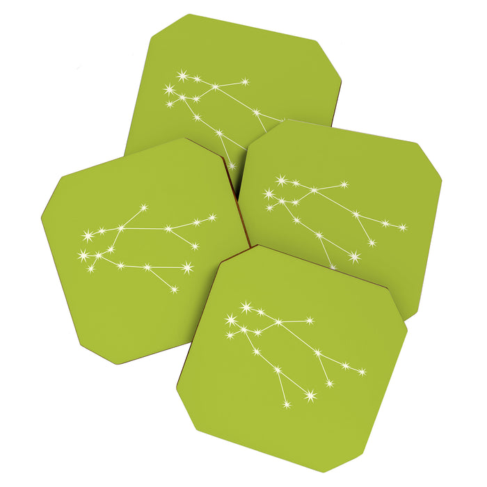Gemini Zodiac Star Constellation Line Art Chartreuse Green Coaster Gallery Image 1
