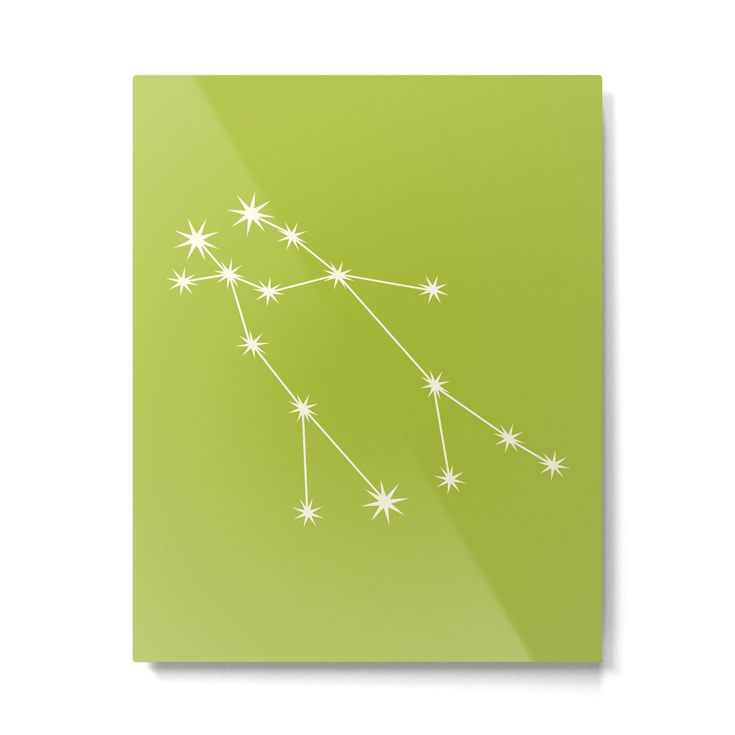 Gemini Zodiac Star Constellation Line Art Chartreuse Green Metal Print Gallery Image 6