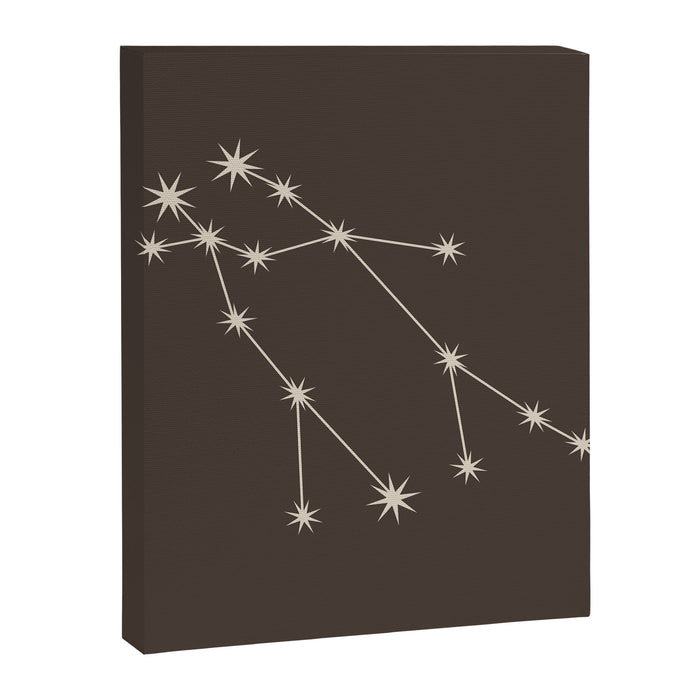 Gemini Zodiac Star Constellation Line Art Coffee Brown Canvas Print Gallery Image 1