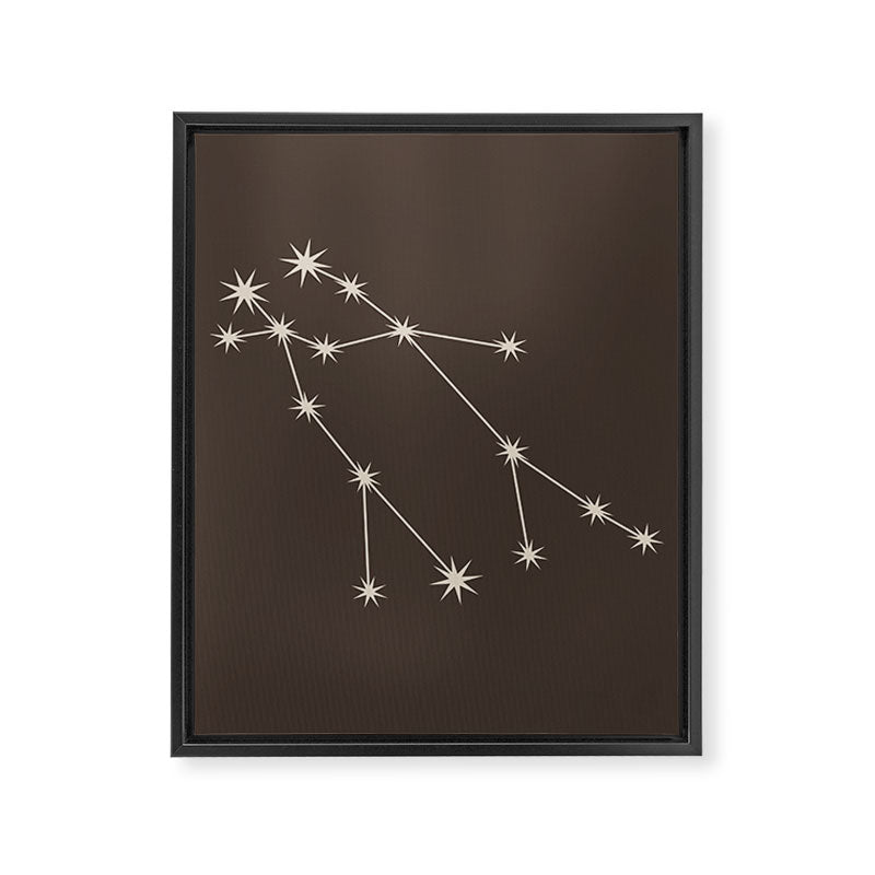 Gemini Zodiac Star Constellation Line Art Coffee Brown Framed Canvas Print Gallery Image 8