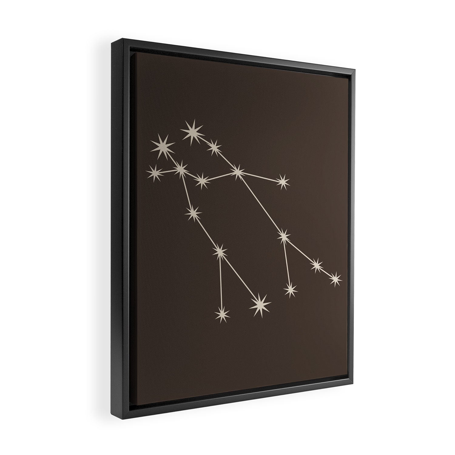 Gemini Zodiac Star Constellation Line Art Coffee Brown Framed Canvas Print Gallery Image 2