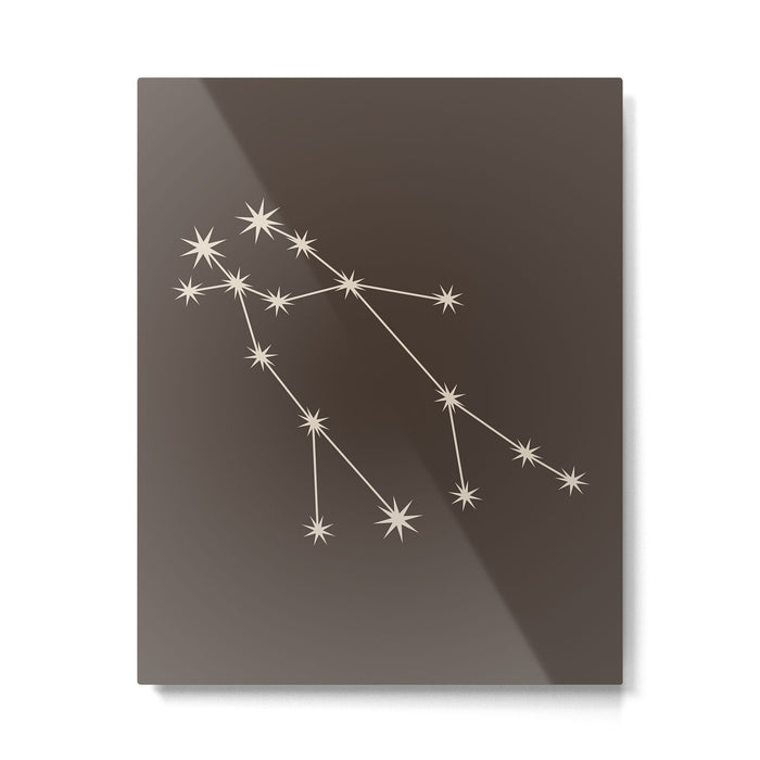 Gemini Zodiac Star Constellation Line Art Coffee Brown Metal Print Gallery Image 1