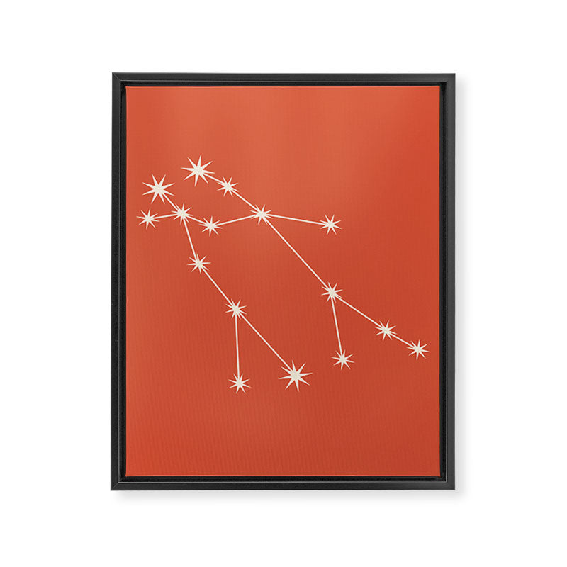 Gemini Zodiac Star Constellation Line Art Coral Red Framed Canvas Print Gallery Image 8