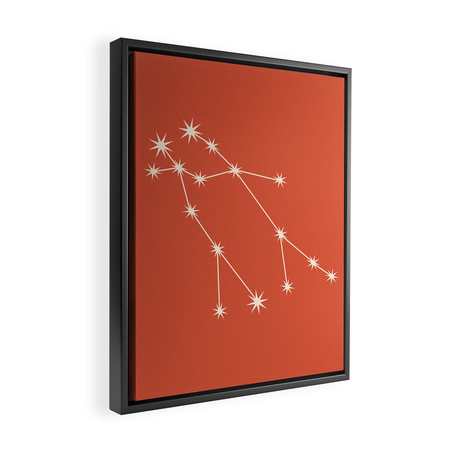 Gemini Zodiac Star Constellation Line Art Coral Red Framed Canvas Print Gallery Image 2