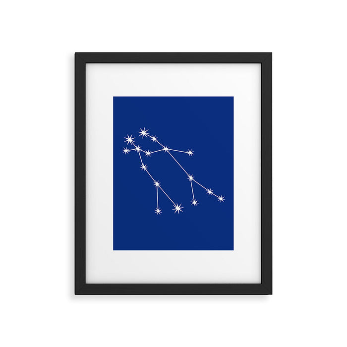 Gemini Zodiac Star Constellation Line Art Dark Blue Framed Art Print Gallery Image 1