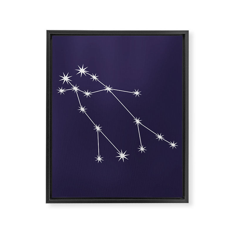 Gemini Zodiac Star Constellation Line Art Dark Purple Framed Canvas Print Gallery Image 8