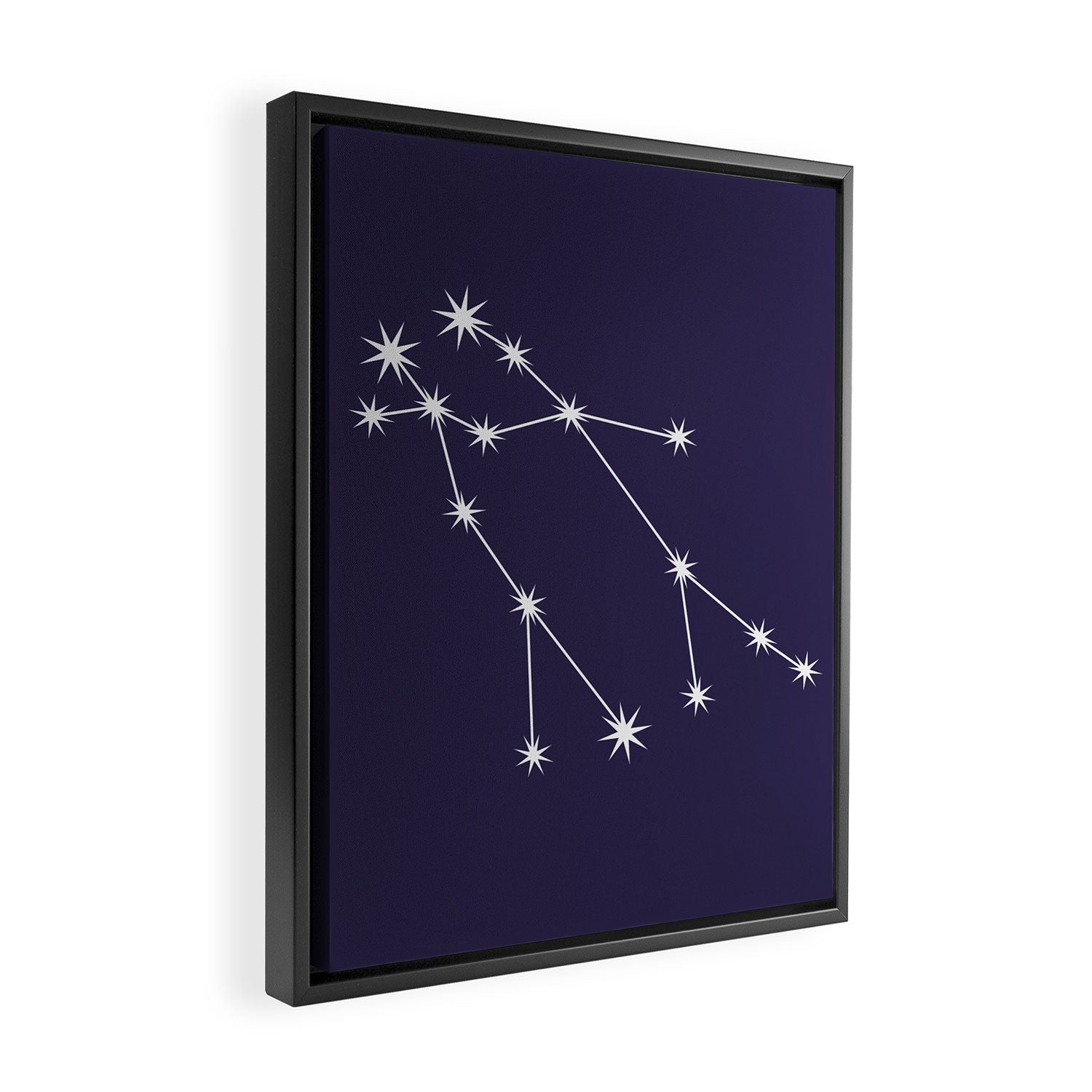 Gemini Zodiac Star Constellation Line Art Dark Purple Framed Canvas Print Gallery Image 2