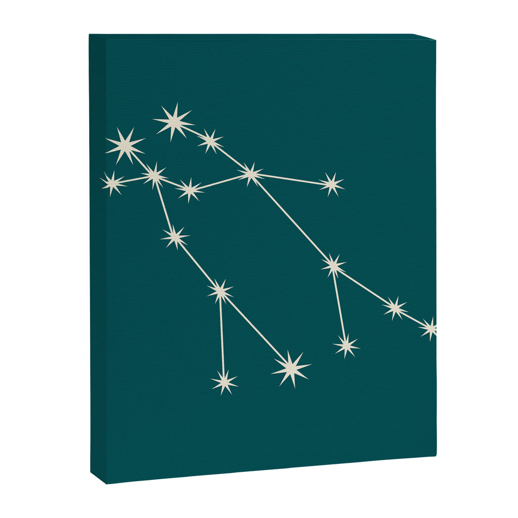 Gemini Zodiac Star Constellation Line Art Deep Teal Canvas Print Gallery Image 8