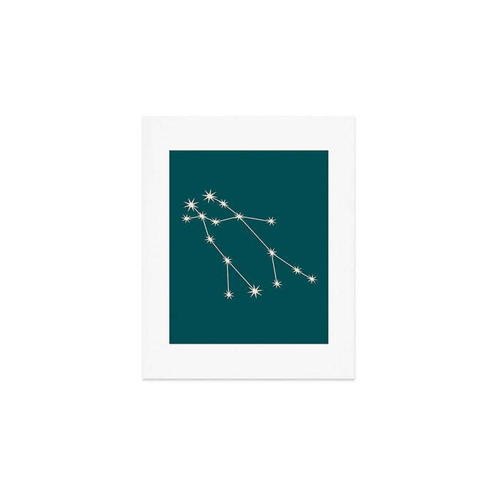 Gemini Zodiac Star Constellation Line Art Deep Teal Art Print Gallery Image 1