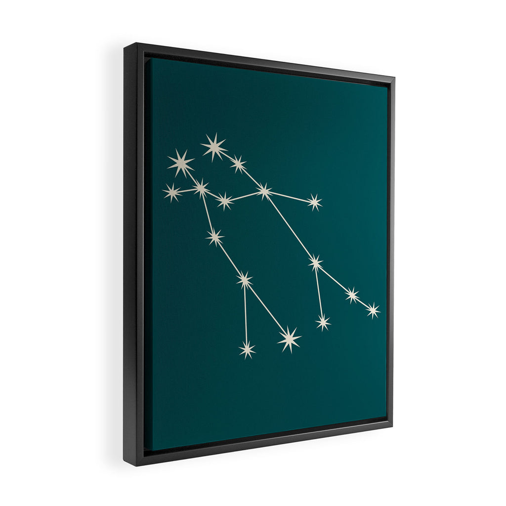 Gemini Zodiac Star Constellation Line Art Deep Teal Framed Canvas Print Gallery Image 2